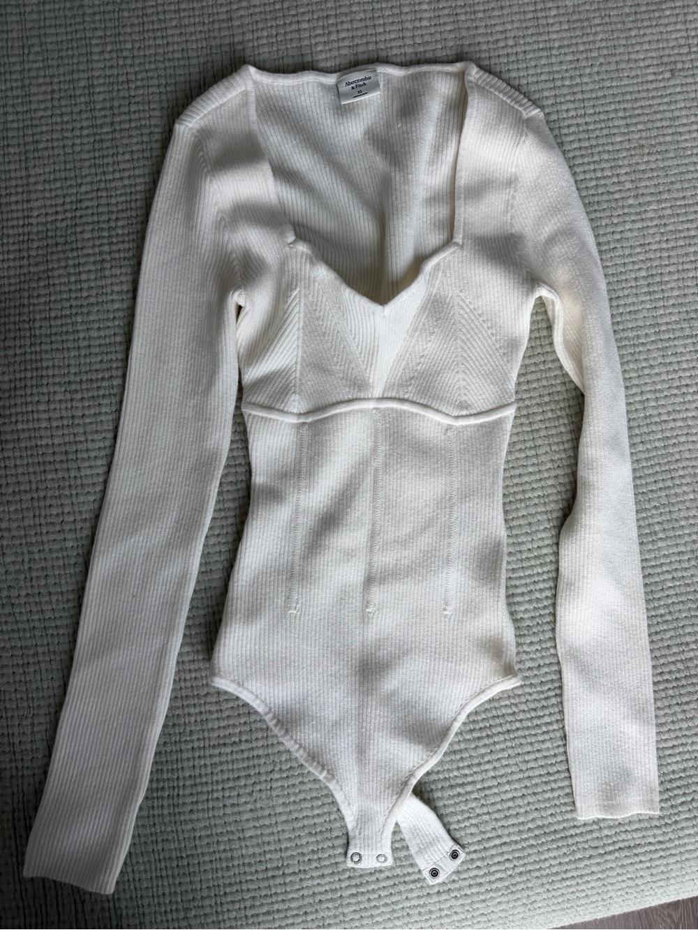 Abercrombie & Fitch Cream Ribbed Long-Sleeve Bodysuit